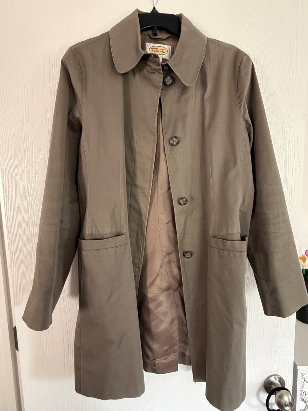 Talbots vintage trench coat M  taupe gray neutral lined topper jacket minimalist